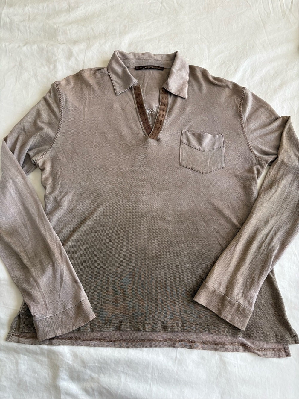 Roberto Cavalli Men's Long-Sleeve Polo in Taupe Brown